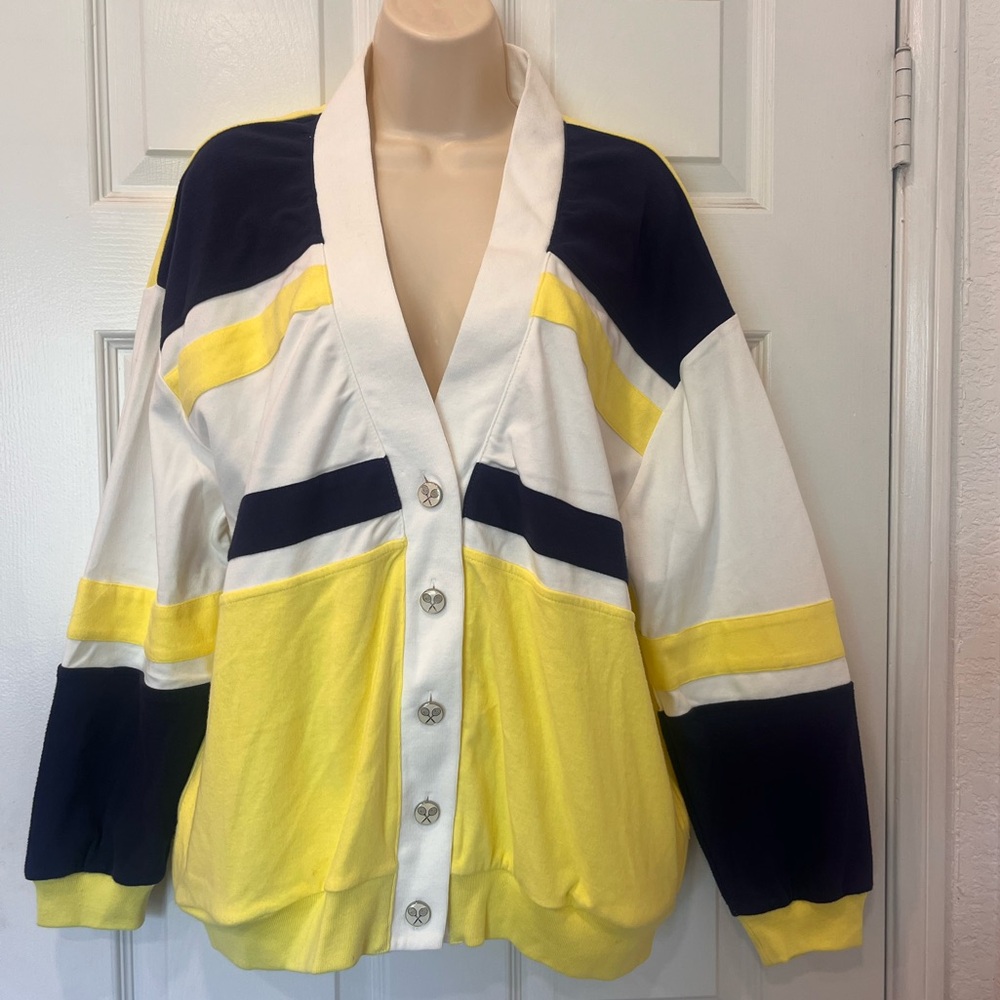 BURU Tennis Cardigan Yellow Colorblock Retro Preppy 80s - S/M - NWT